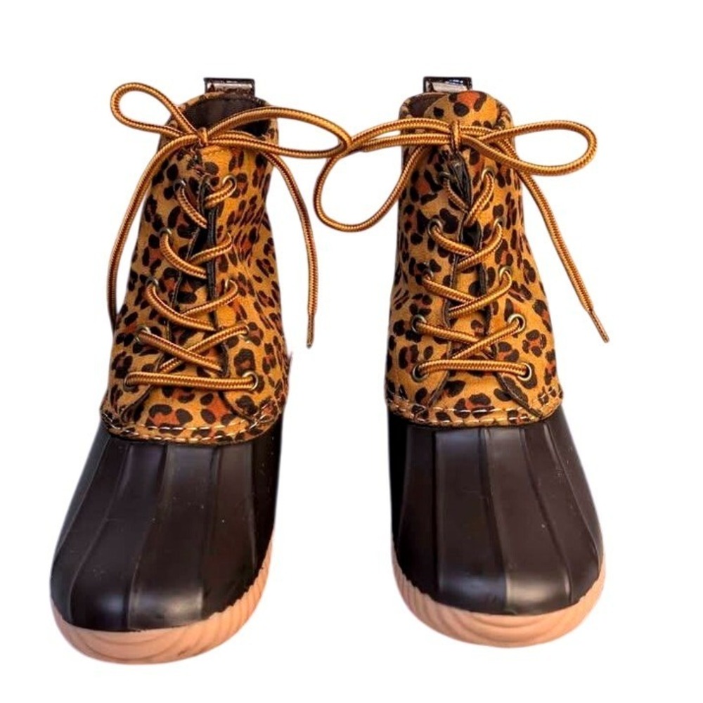 Avanti Duck Boots ~ Kids Size 5 ~ Brown Leopard Print Zelda-Leo Waterproof Shell - Picture 3 of 8